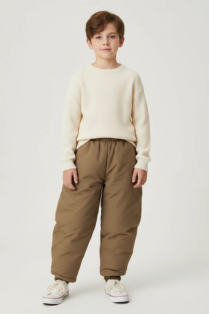 Pantalon Marron Ample Matelassé Enfant Décontracté Chaud - Polyester
