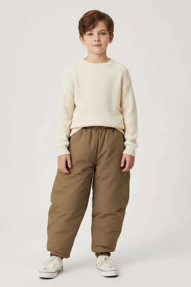Pantalon Marron Ample Matelassé Enfant Décontracté Chaud - Polyester