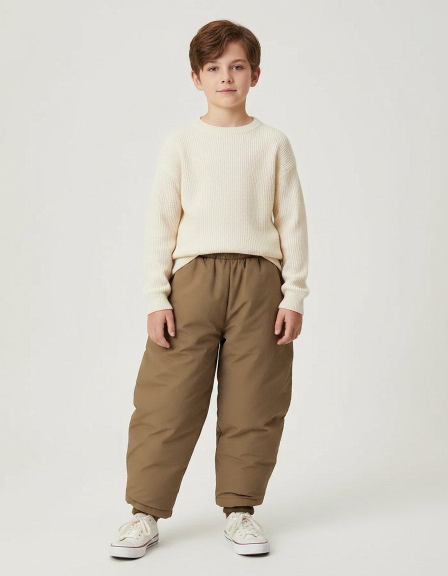 Pantalon Marron Ample Matelassé Enfant Décontracté Chaud - Polyester