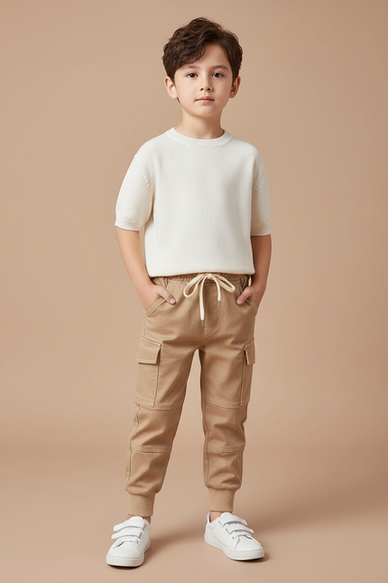 Pantalon Marron Cargo Coton Jogger Décontracté Enfant