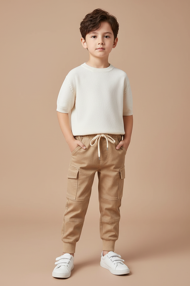 Pantalon Marron Cargo Coton Jogger Décontracté Enfant