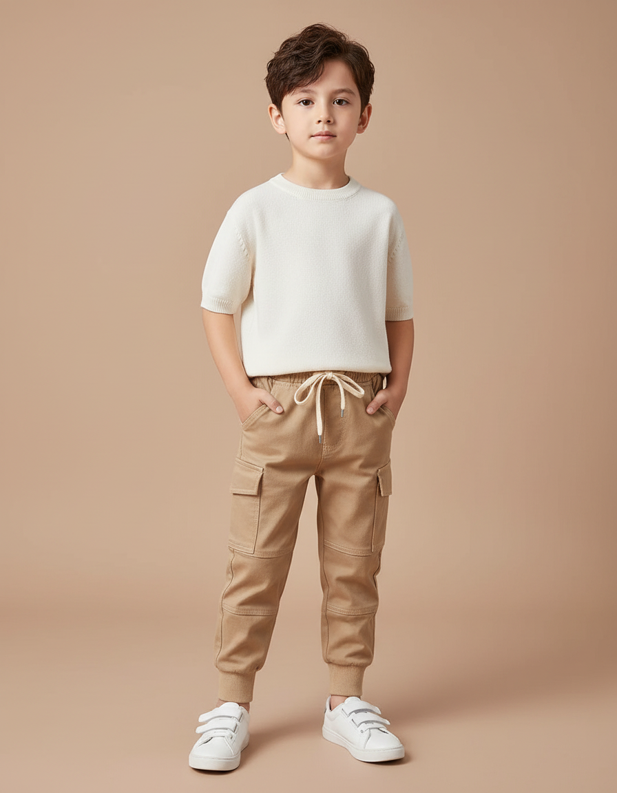 Pantalon Marron Cargo Coton Jogger Décontracté Enfant