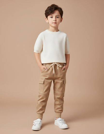 Pantalon Marron Cargo Coton Jogger Décontracté Enfant