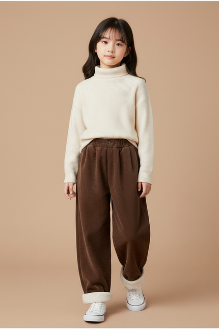 Pantalon Marron Côtelé Doux Enfant Chaud - Cordé