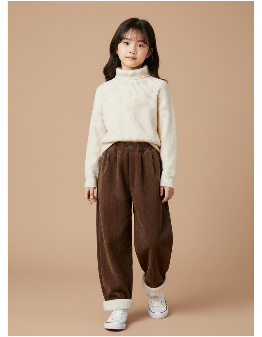 Pantalon Marron Côtelé Doux Enfant Chaud - Cordé