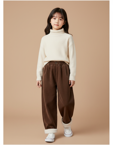 Pantalon Marron Côtelé Doux Enfant Chaud - Cordé