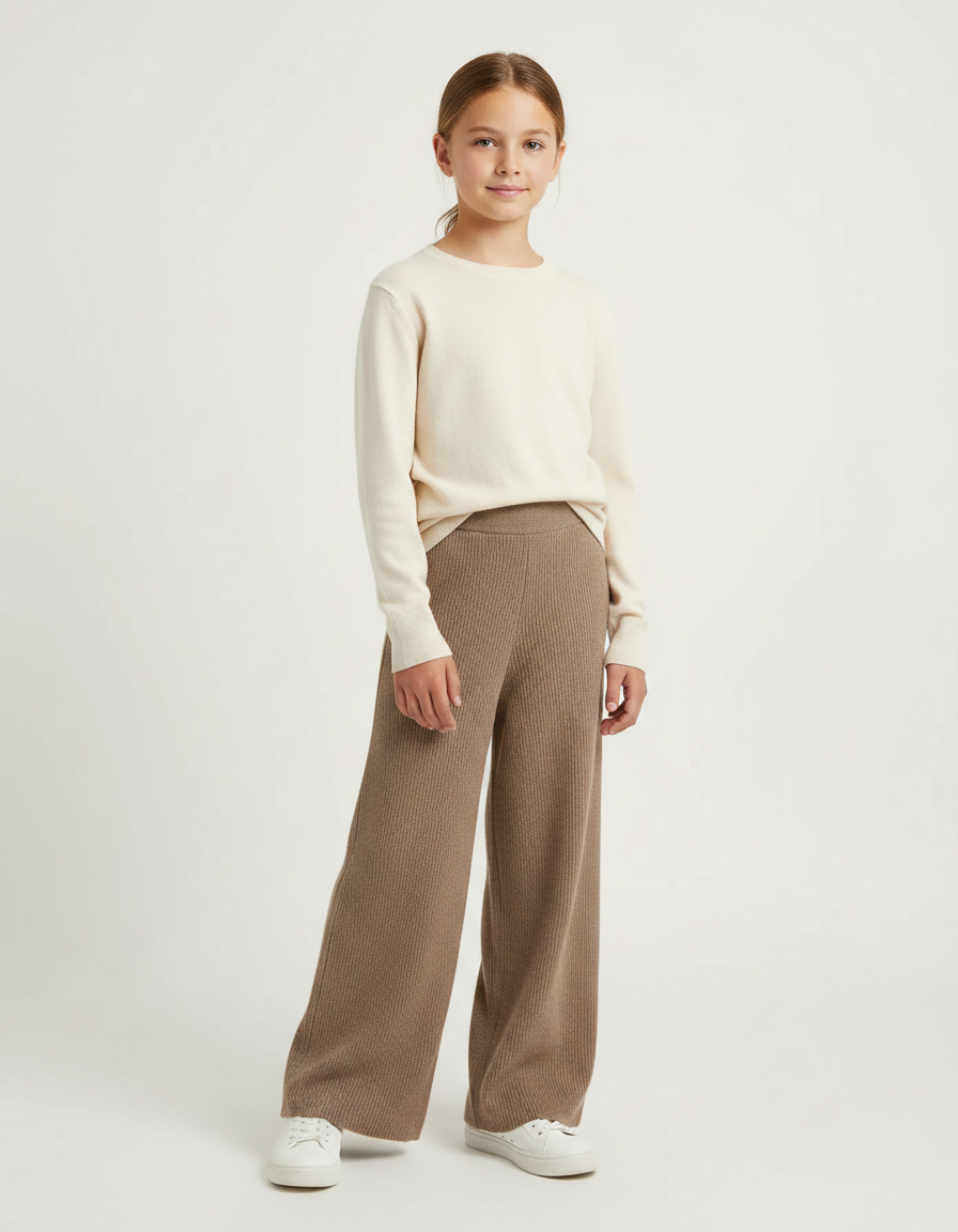 Pantalon Marron Ample Tricoté Côtelé Enfant Confortable - Maille
