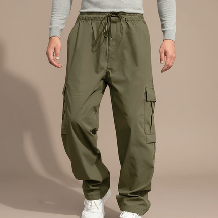 Pantalon Marron Cargo Ample Décontracté Homme Poches - Kaki Polyester