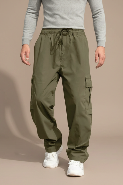 Pantalon Marron Cargo Ample Décontracté Homme Poches - Kaki Polyester