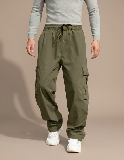 Pantalon Marron Cargo Ample Décontracté Homme Poches - Kaki Polyester
