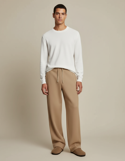 Pantalon Marron Ample Maille Décontracté Cordon Homme - Camel