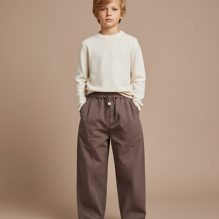 Pantalon Marron Enfant Ample Coton Décontracté Tendance