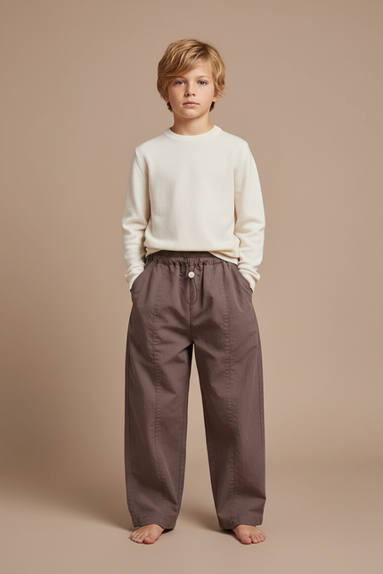 Pantalon Marron Enfant Ample Coton Décontracté Tendance