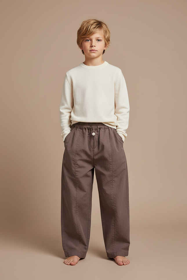 Pantalon Marron Enfant Ample Coton Décontracté Tendance