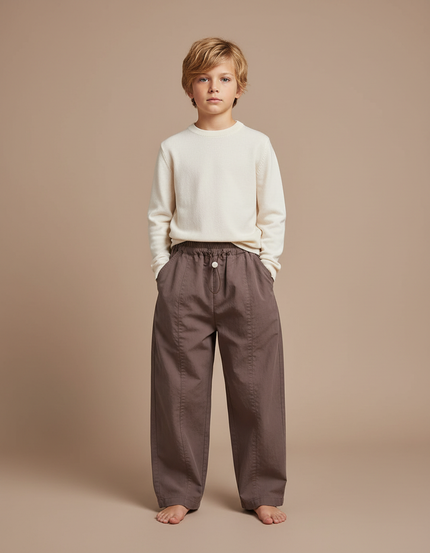 Pantalon Marron Enfant Ample Coton Décontracté Tendance