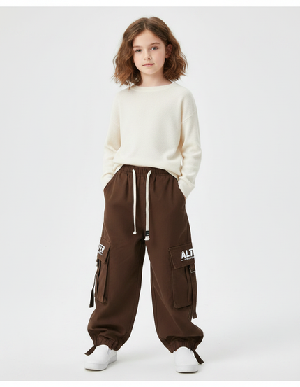 Pantalon Marron Cargo Ample Sportif Molletonné Enfant