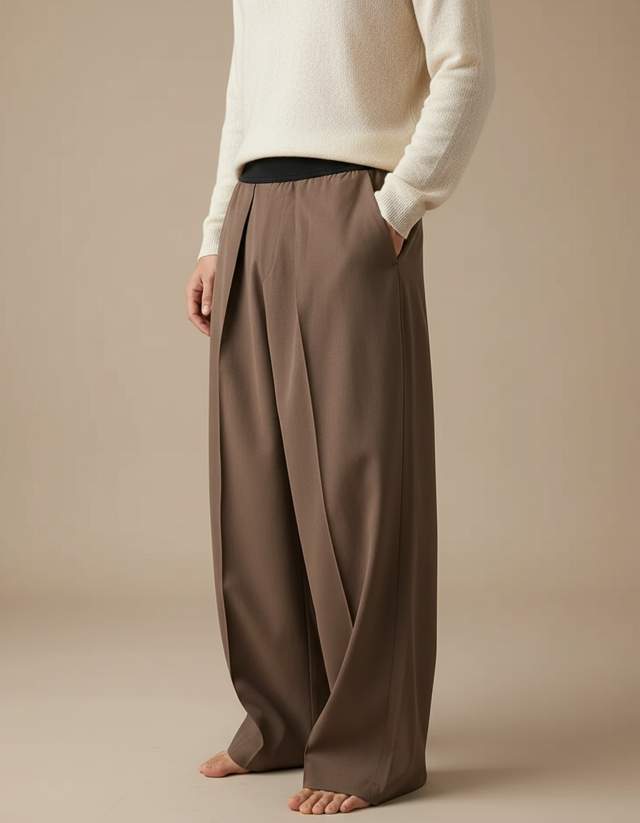 Pantalon Oversize Marron - Gabardine