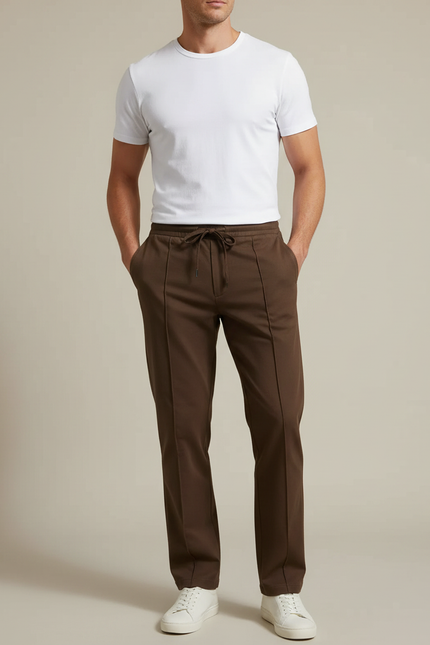 Pantalon Marron Homme Décontracté Droit Cordon Serrage - Gabardine