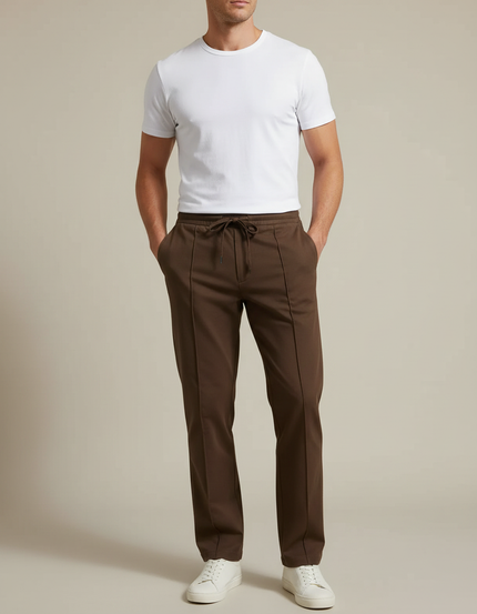 Pantalon Marron Homme Décontracté Droit Cordon Serrage - Gabardine