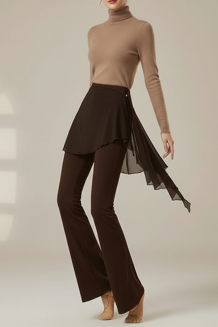 Pantalon Marron Évasé Fluide Danse Jupe Voile - Maille