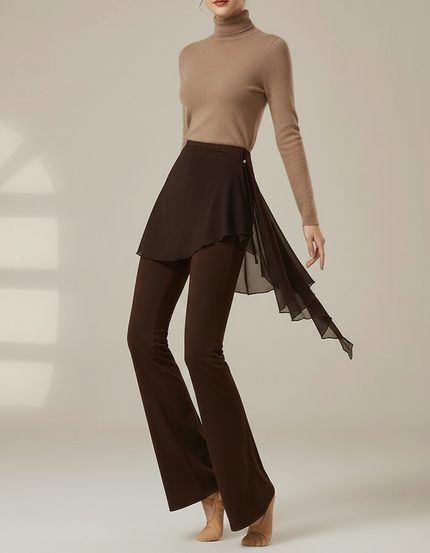 Pantalon Marron Évasé Fluide Danse Jupe Voile - Maille