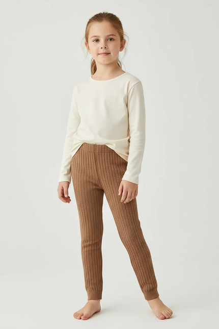 Pantalon Marron Côtelé Tricoté Doux Enfants - Maille