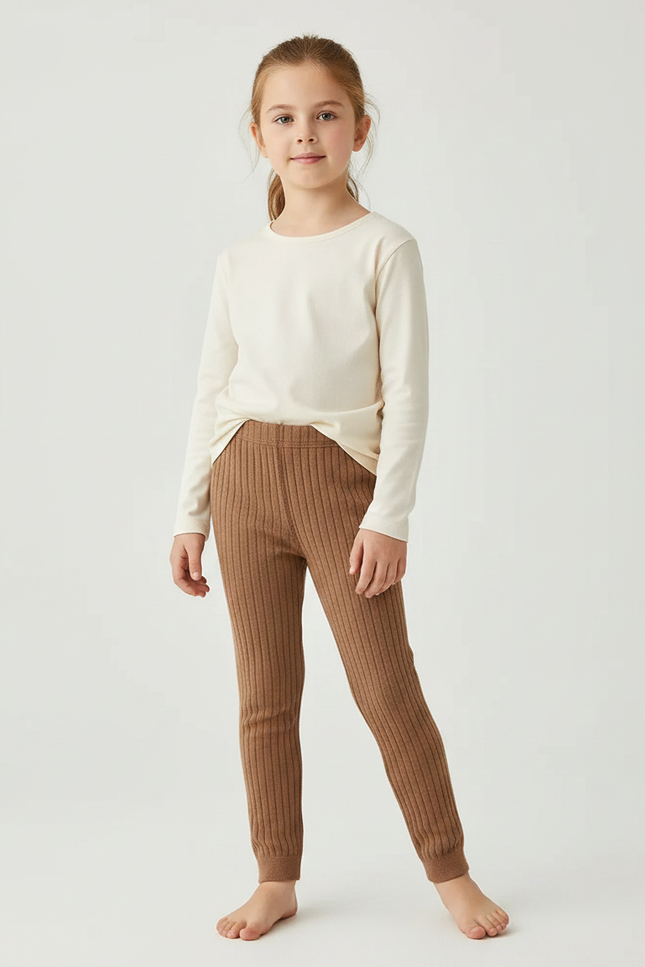 Pantalon Marron Côtelé Tricoté Doux Enfants - Maille