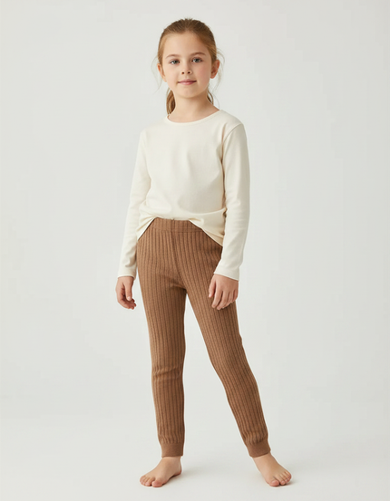 Pantalon Marron Côtelé Tricoté Doux Enfants - Maille