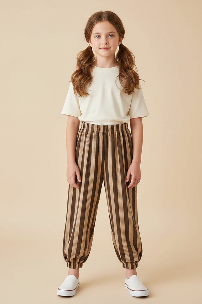 Pantalon Marron Rayé Ample Confortable Enfant - Cordé