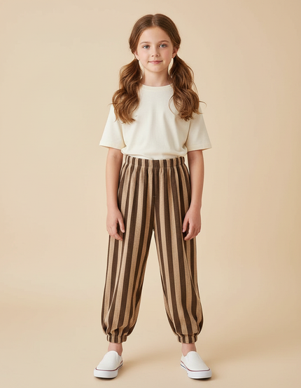 Pantalon Marron Rayé Ample Confortable Enfant - Cordé