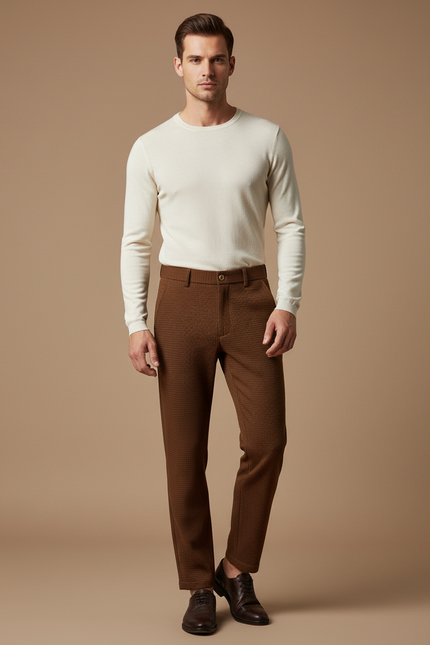 Pantalon Pied De Poule Marron Homme - Tweed
