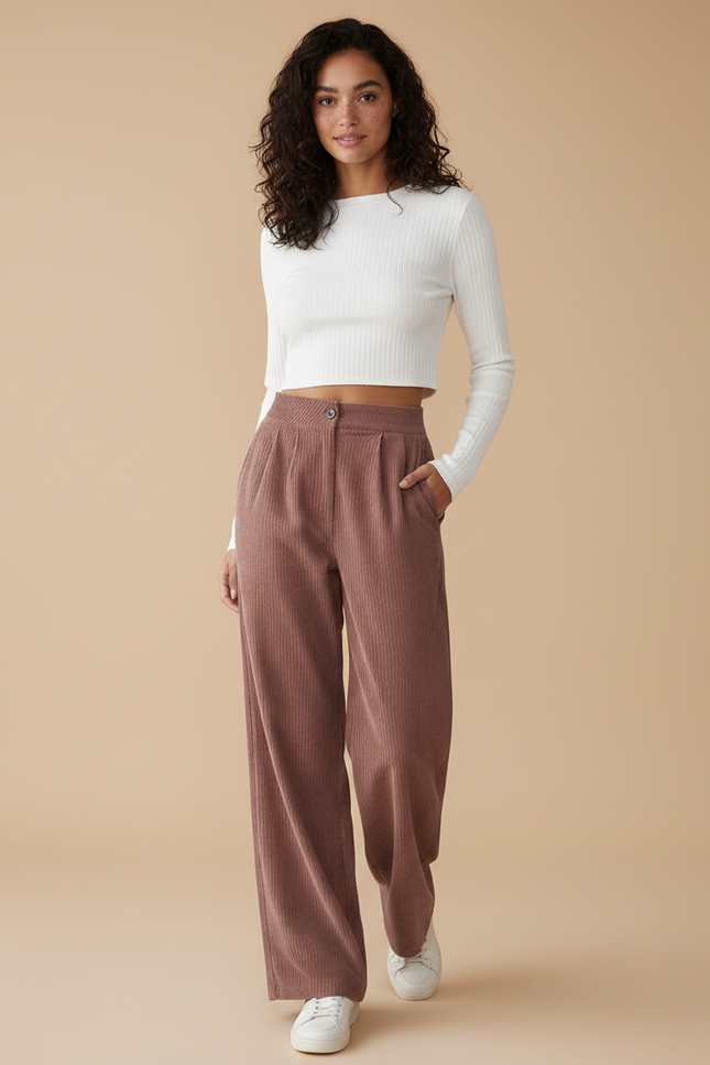 Pantalon Marron Glacé Femme - Cordé