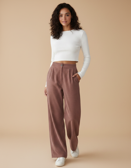 Pantalon Marron Glacé Femme - Cordé