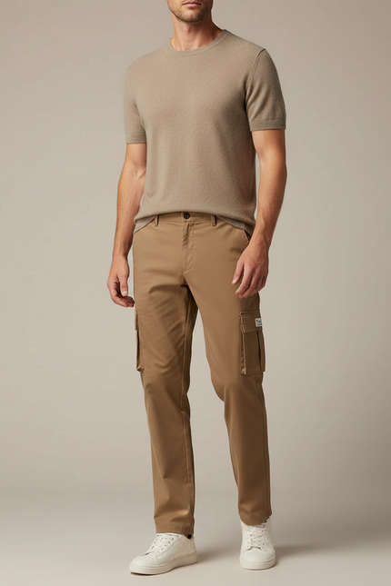 Pantalon Marron Cargo Droit Décontracté Homme Coton - Kaki