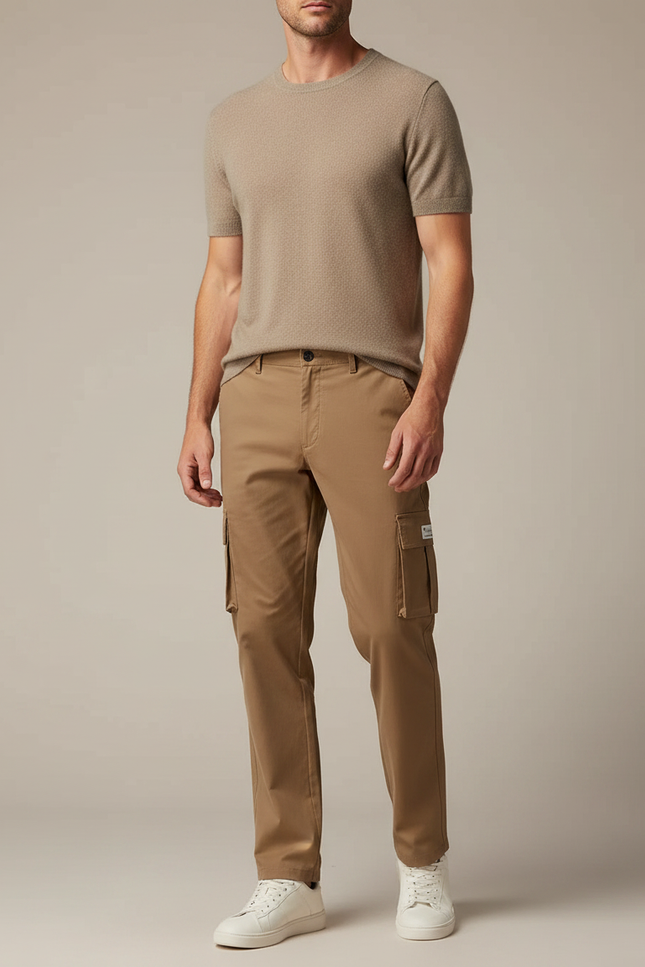 Pantalon Marron Cargo Droit Décontracté Homme Coton - Kaki