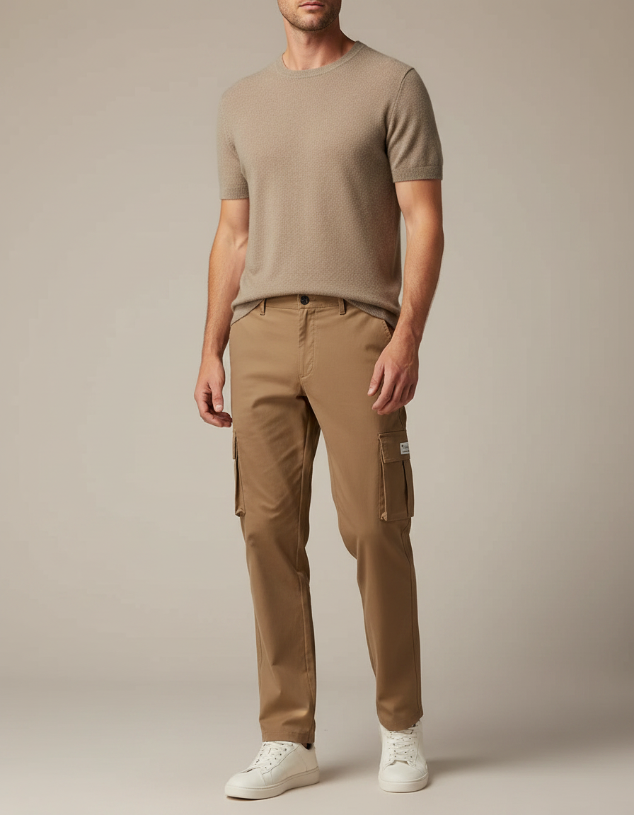 Pantalon Marron Cargo Droit Décontracté Homme Coton - Kaki