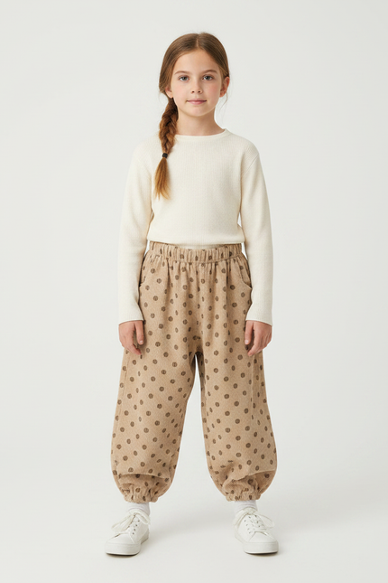 Pantalon Marron Côtelé Harem Points Enfant - Cordé
