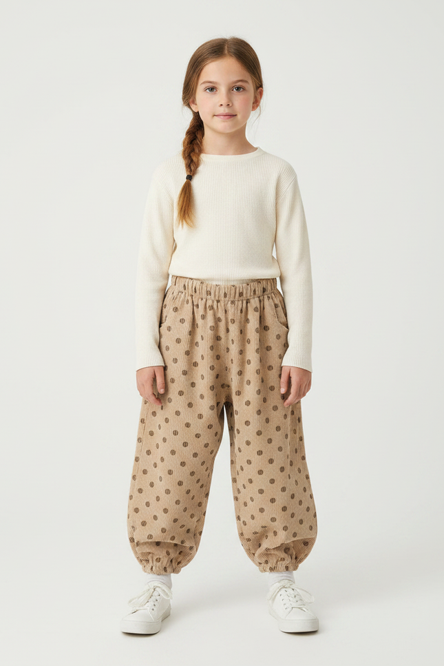 Pantalon Marron Côtelé Harem Points Enfant - Cordé
