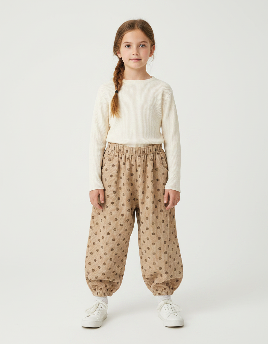 Pantalon Marron Côtelé Harem Points Enfant - Cordé