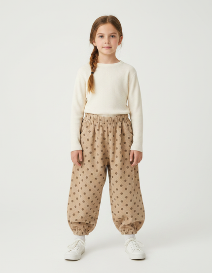 Pantalon Marron Côtelé Harem Points Enfant - Cordé