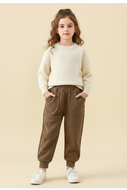 Pantalon Marron Molletonné Chaud Sport Décontracté Enfant
