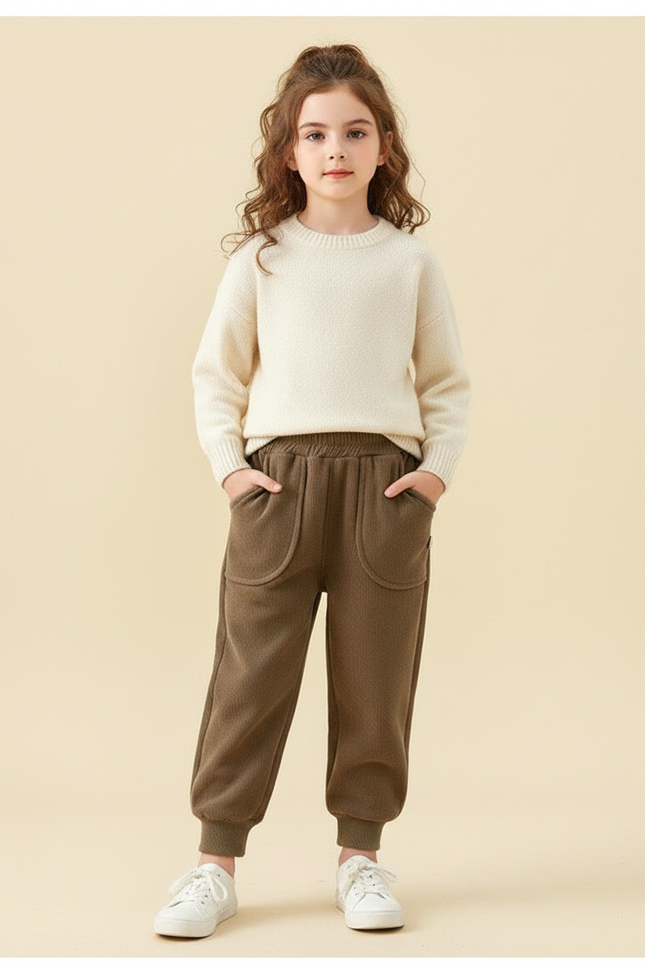 Pantalon Marron Molletonné Chaud Sport Décontracté Enfant