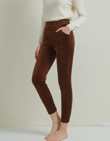 Pantalon Marron Côtelé Chaud Confortable Décontracté Femme - Cordé