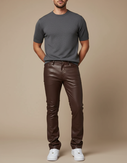 Pantalon Cuir Marron Homme