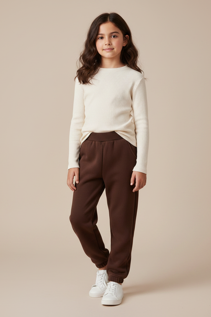 Pantalon Marron Molletonné Confortable Décontracté Enfant