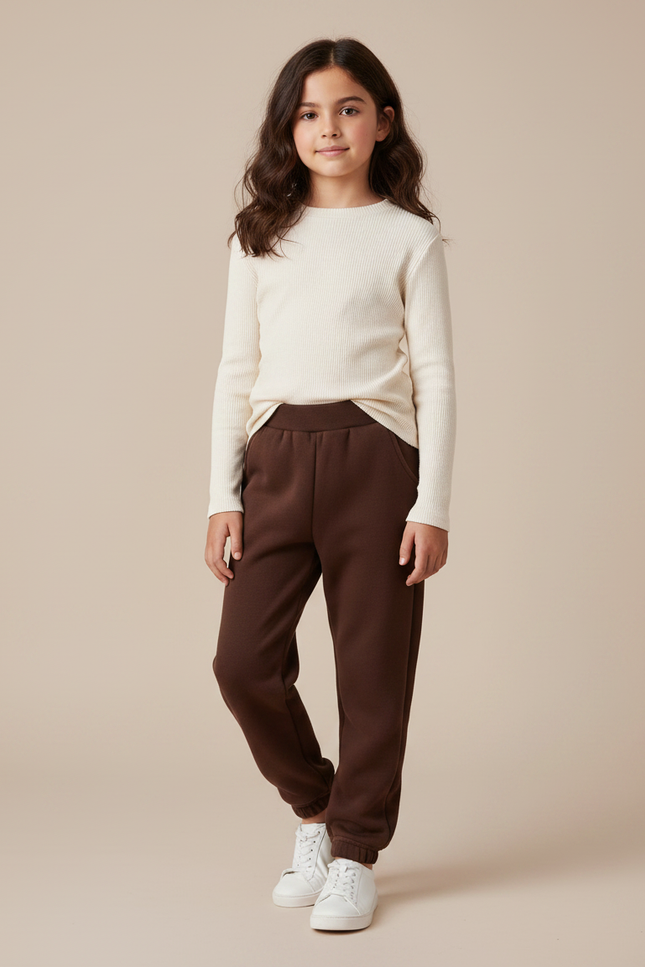 Pantalon Marron Molletonné Confortable Décontracté Enfant