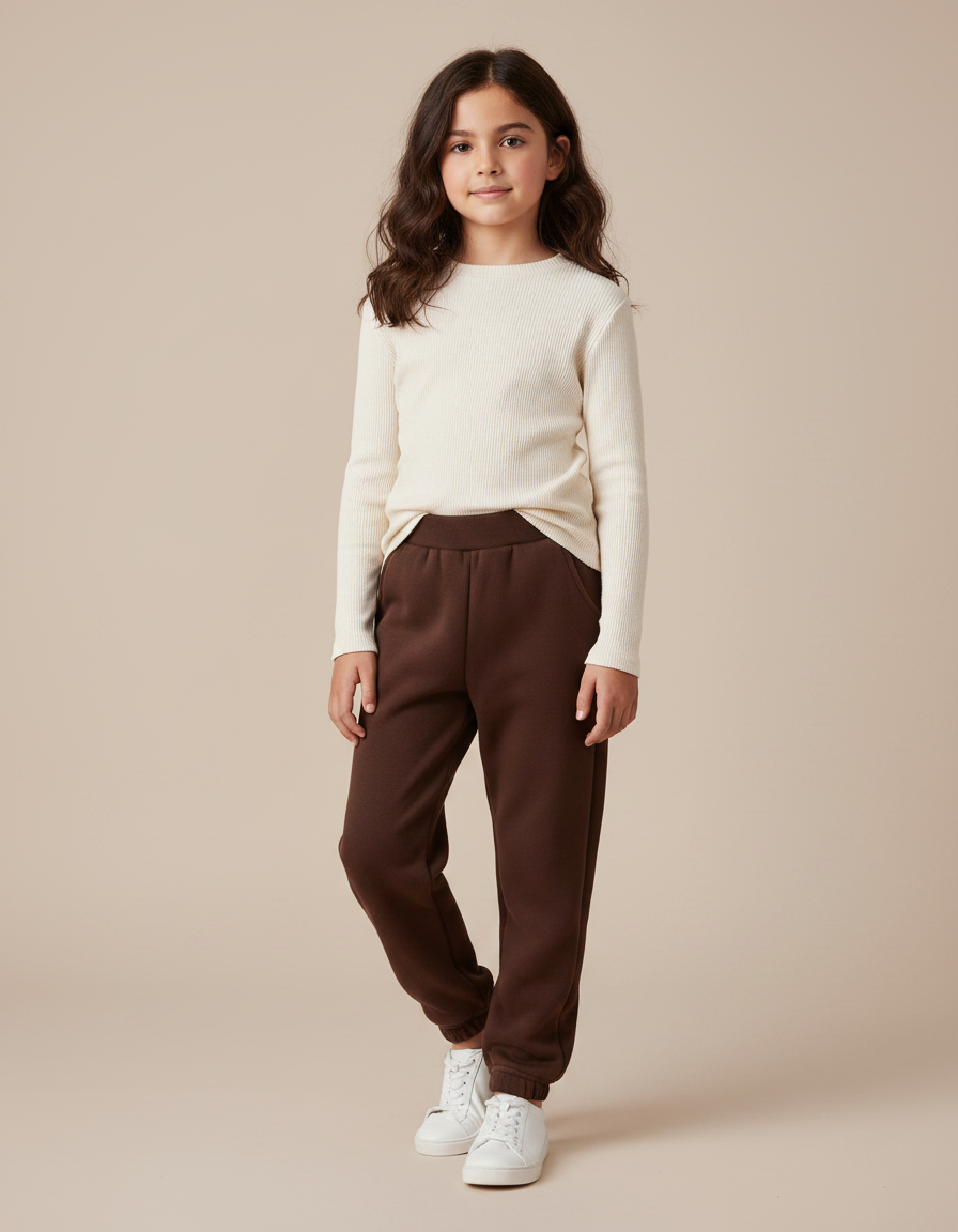 Pantalon Marron Molletonné Confortable Décontracté Enfant