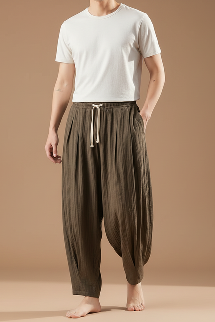 Pantalon En Lin Marron Homme - Kaki