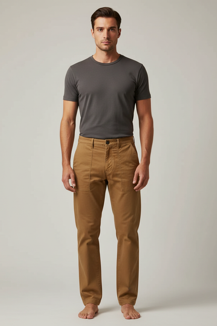 Pantalon Marron Cargo Coton Décontracté Homme Ample