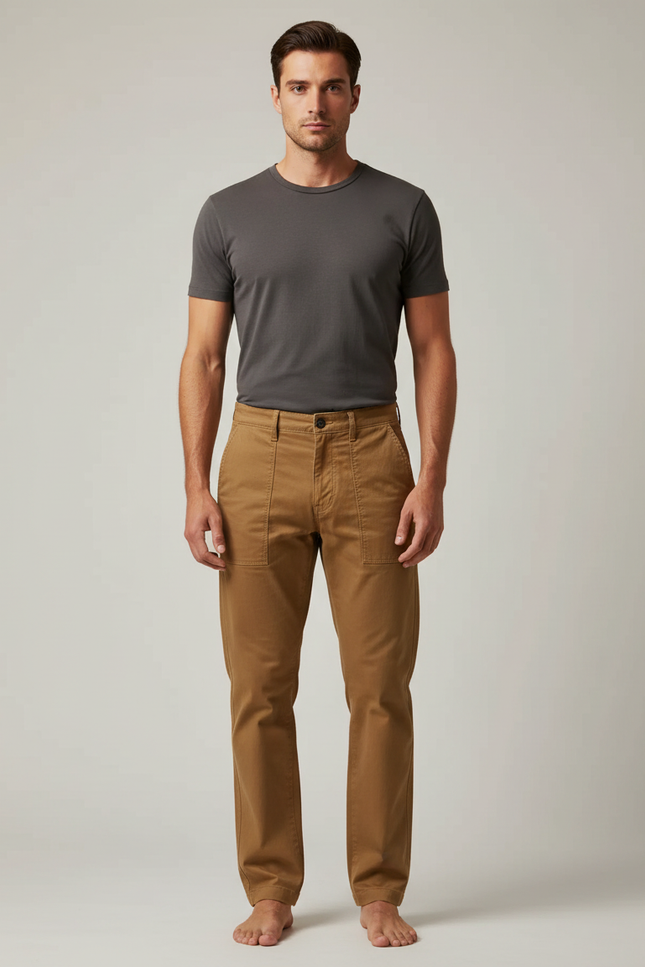 Pantalon Marron Cargo Coton Décontracté Homme Ample